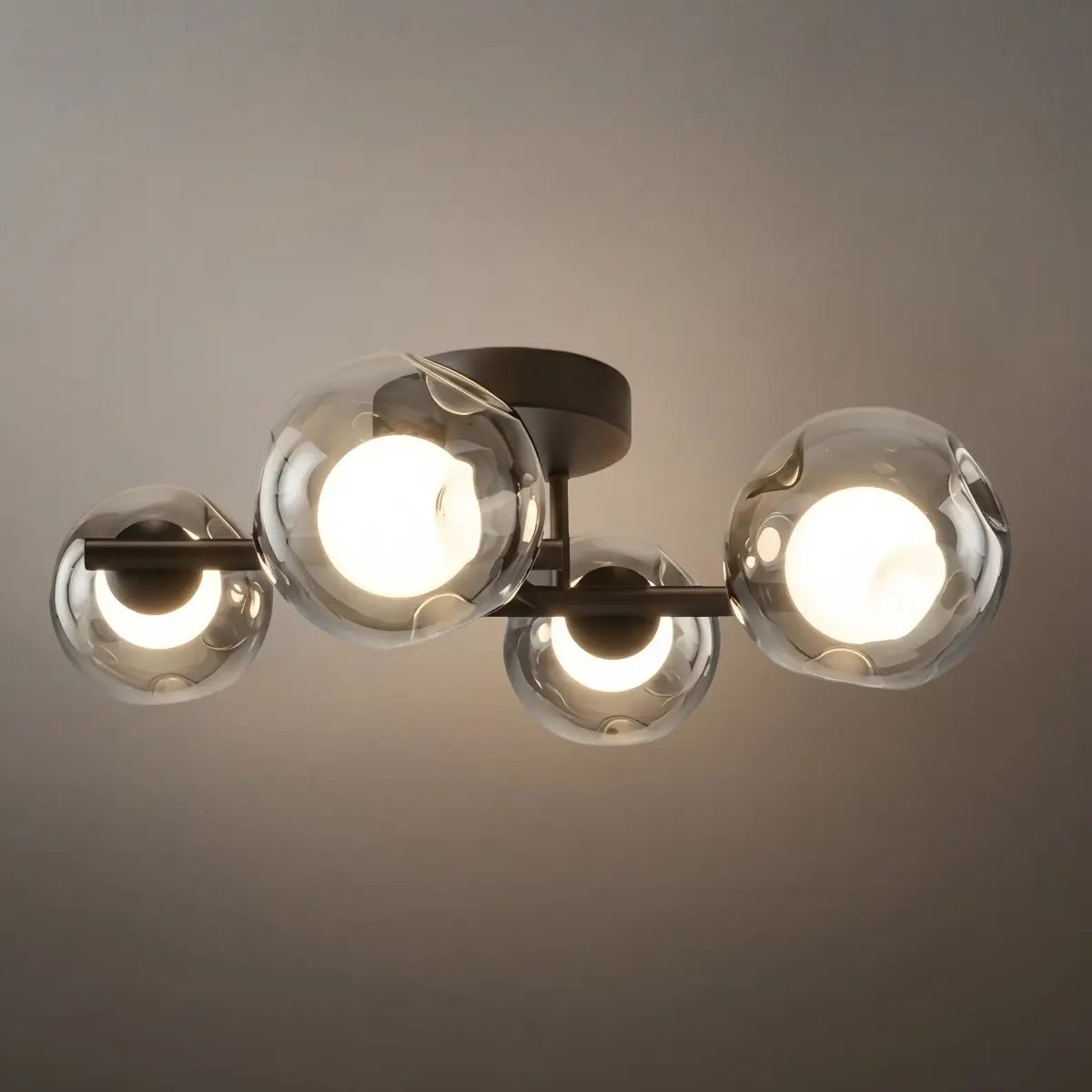 Modern Semi-Flush Mount Ceiling Light — Steel & Glass Smoke Greyc4