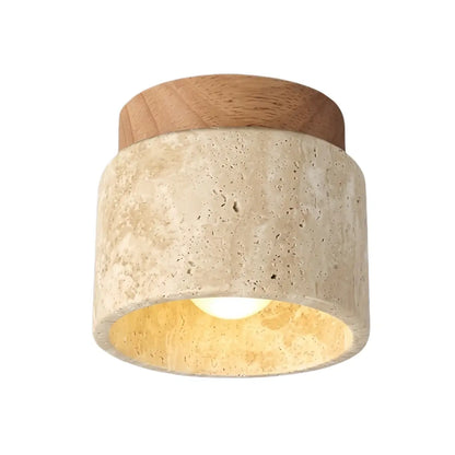 Minimalist Flush Mount Ceiling Light — Stone & Wood Yellow Log Color