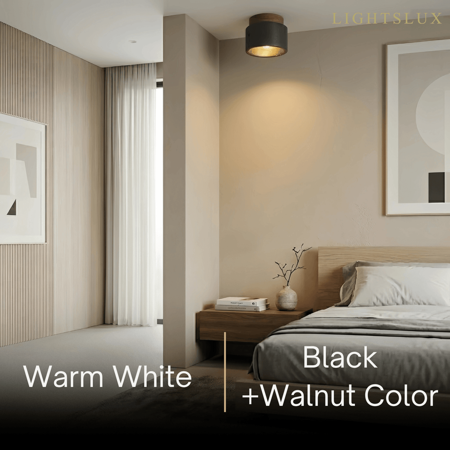 Minimalist Flush Mount Ceiling Light — Stone & Wood Yellow Log Color