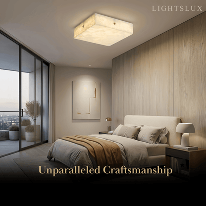 Minimalist Flush Mount Ceiling Light — Brass & Marble White