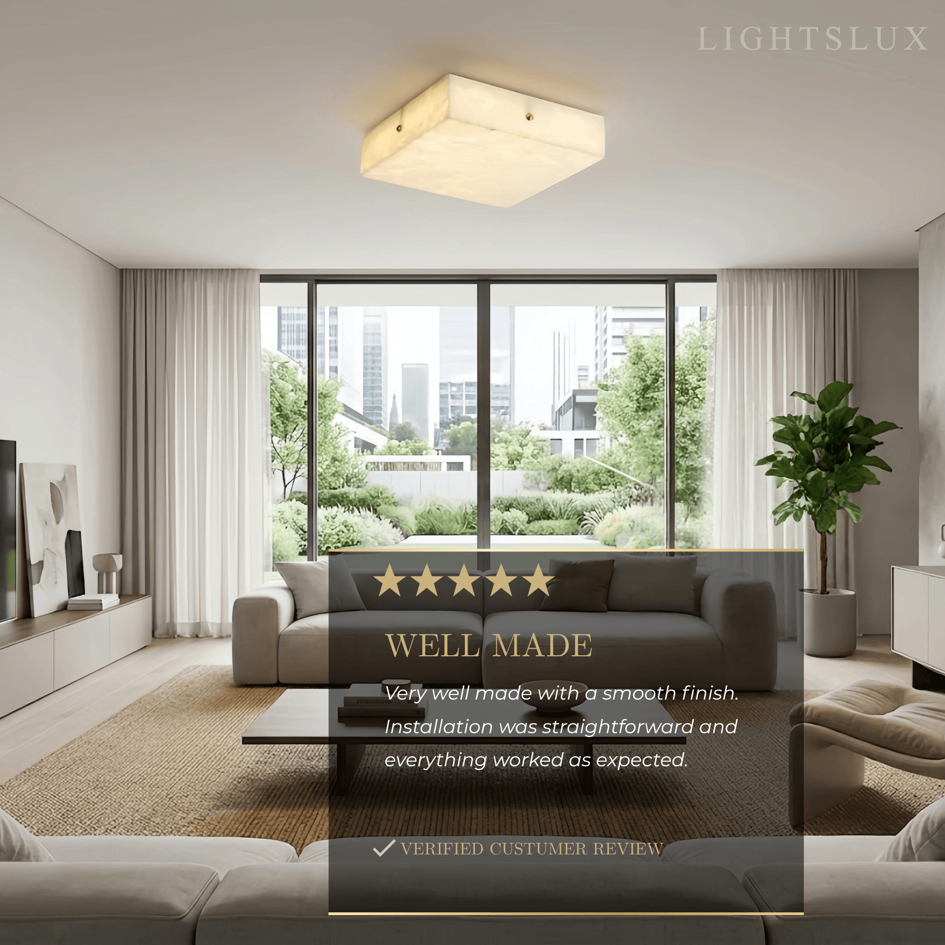 Minimalist Flush Mount Ceiling Light — Brass & Marble White