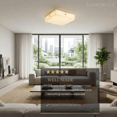Minimalist Flush Mount Ceiling Light — Brass & Marble White