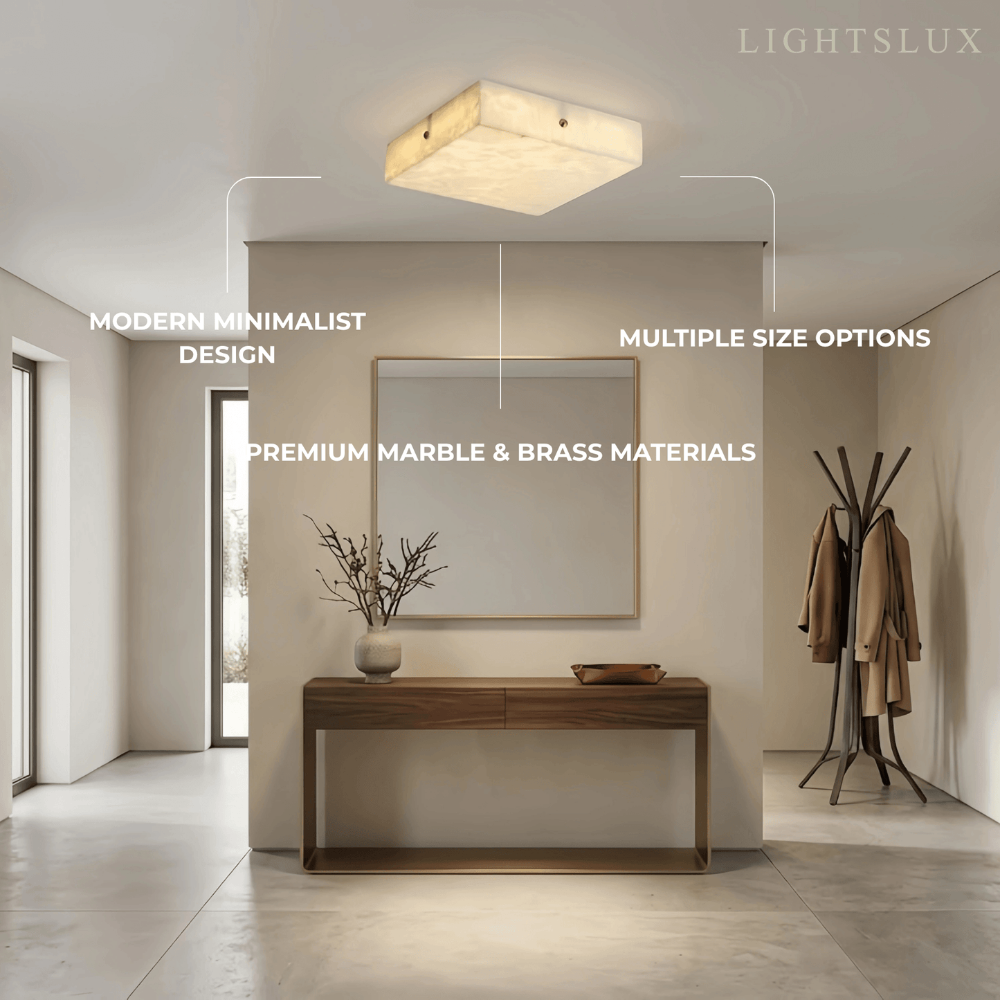 Minimalist Flush Mount Ceiling Light — Brass & Marble White