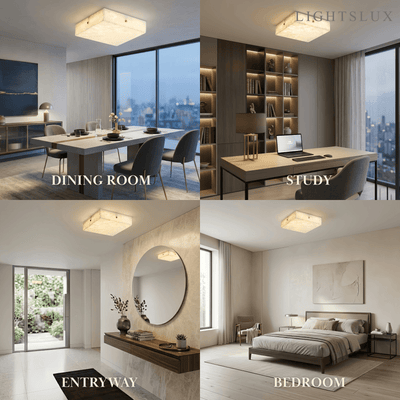 Minimalist Flush Mount Ceiling Light — Brass & Marble White