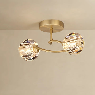 Modern Luxury Semi-Flush Mount Ceiling Light — Brass & Crystal Gold for Living Room
