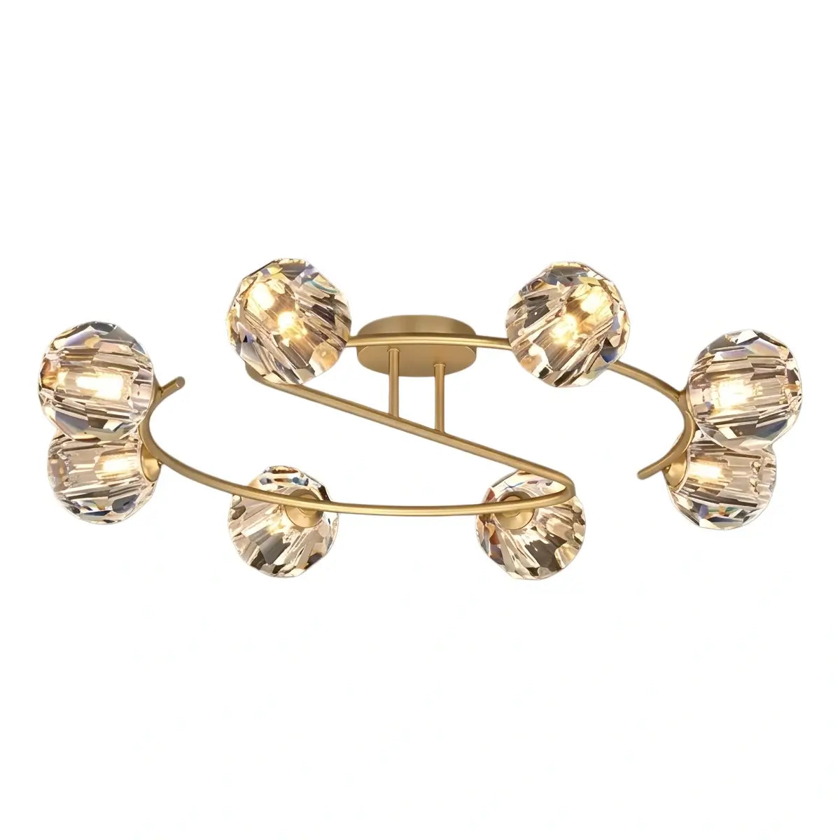Modern Luxury Semi-Flush Mount Ceiling Light — Brass & Crystal Gold