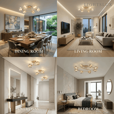 Modern Luxury Semi-Flush Mount Ceiling Light — Brass & Crystal Gold