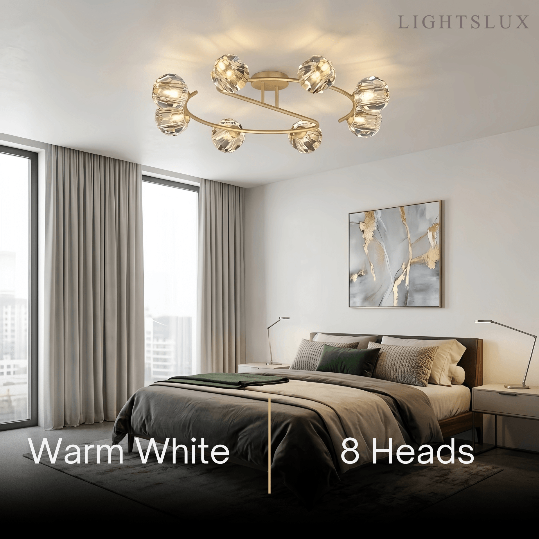 Modern Luxury Semi-Flush Mount Ceiling Light — Brass & Crystal Gold