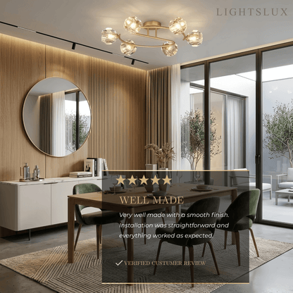 Modern Luxury Semi-Flush Mount Ceiling Light — Brass & Crystal Gold