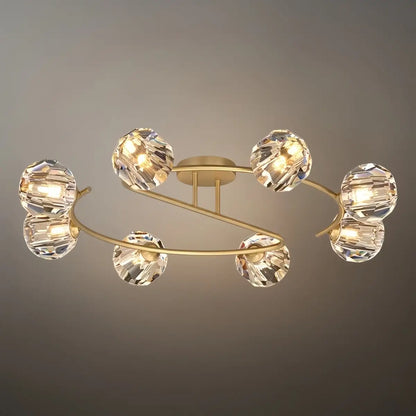 Modern Luxury Semi-Flush Mount Ceiling Light — Brass & Crystal Gold