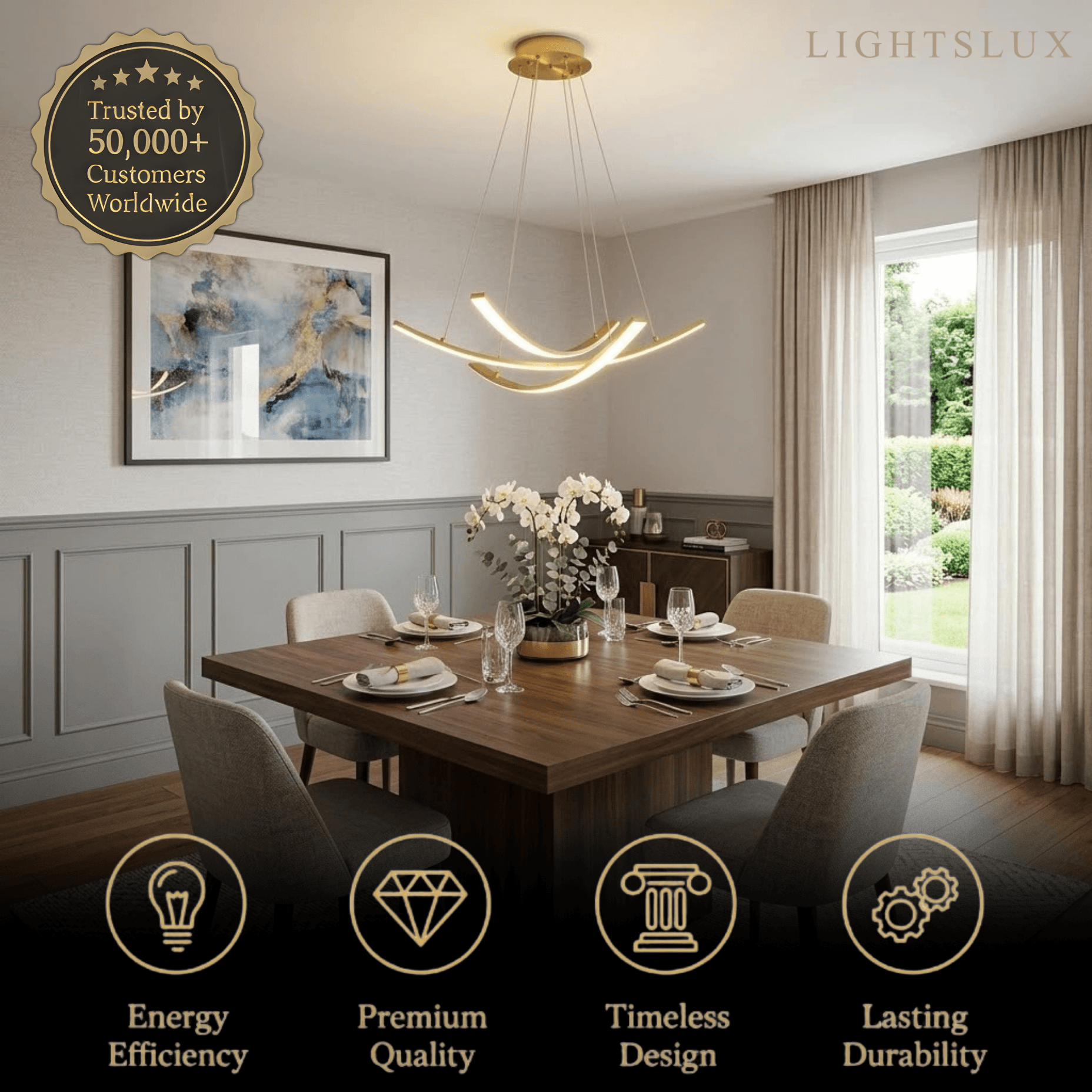 Modern Minimalist Chandelier — Brass Gold