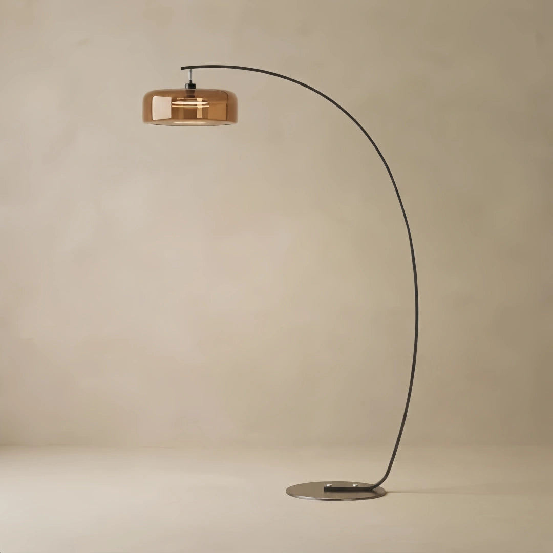 Vivara Modern Floor Lamp -- Iron & Glass Amber/Smoky Grey for Living Room