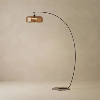 Vivara Modern Floor Lamp -- Iron & Glass Amber/Smoky Grey for Living Room
