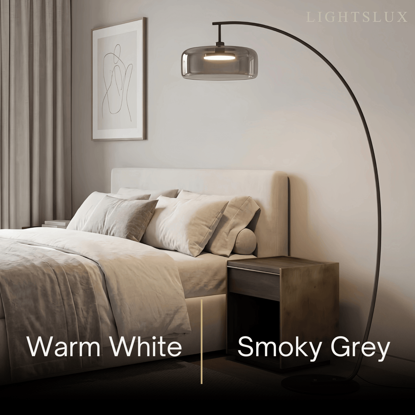Modern Floor Lamp -- Iron & Glass Amber or Smoky Grey