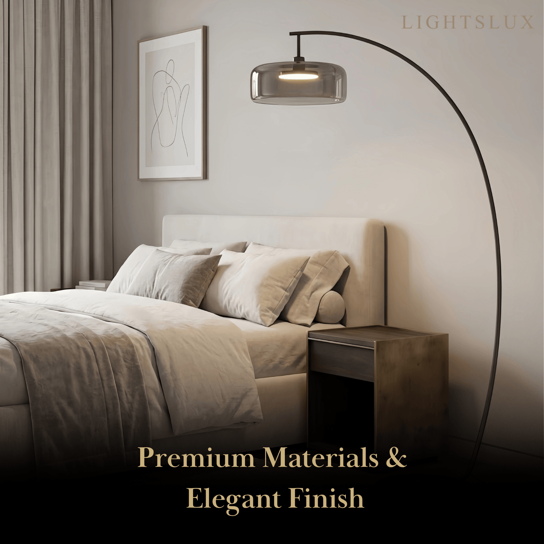 Modern Floor Lamp -- Iron & Glass Amber or Smoky Grey