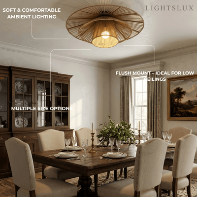 Natural Hemp Rope Flush Mount Ceiling Light -- Woven Linen Color