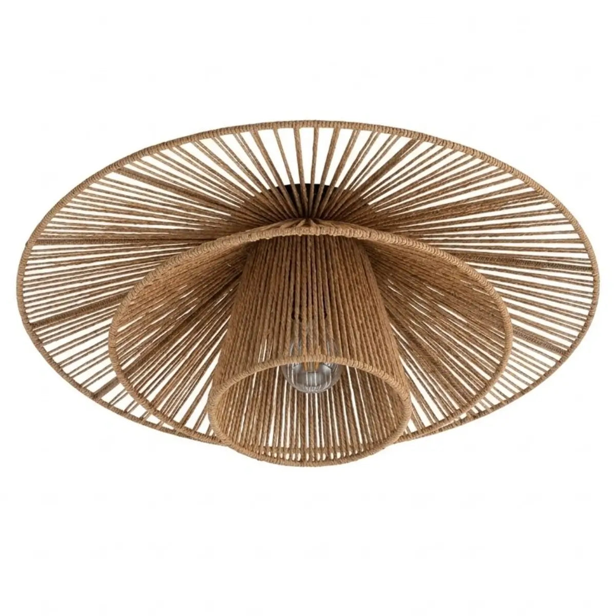 Natural Hemp Rope Flush Mount Ceiling Light -- Woven Linen Color