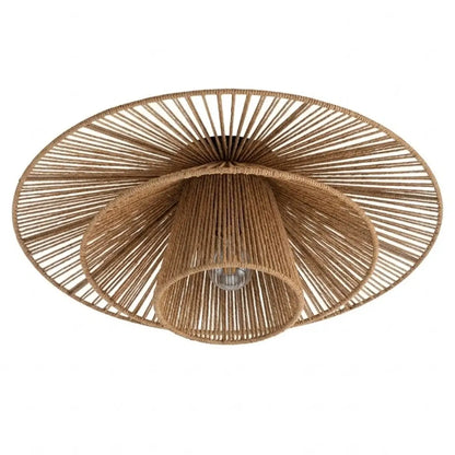 Natural Hemp Rope Flush Mount Ceiling Light -- Woven Linen Color