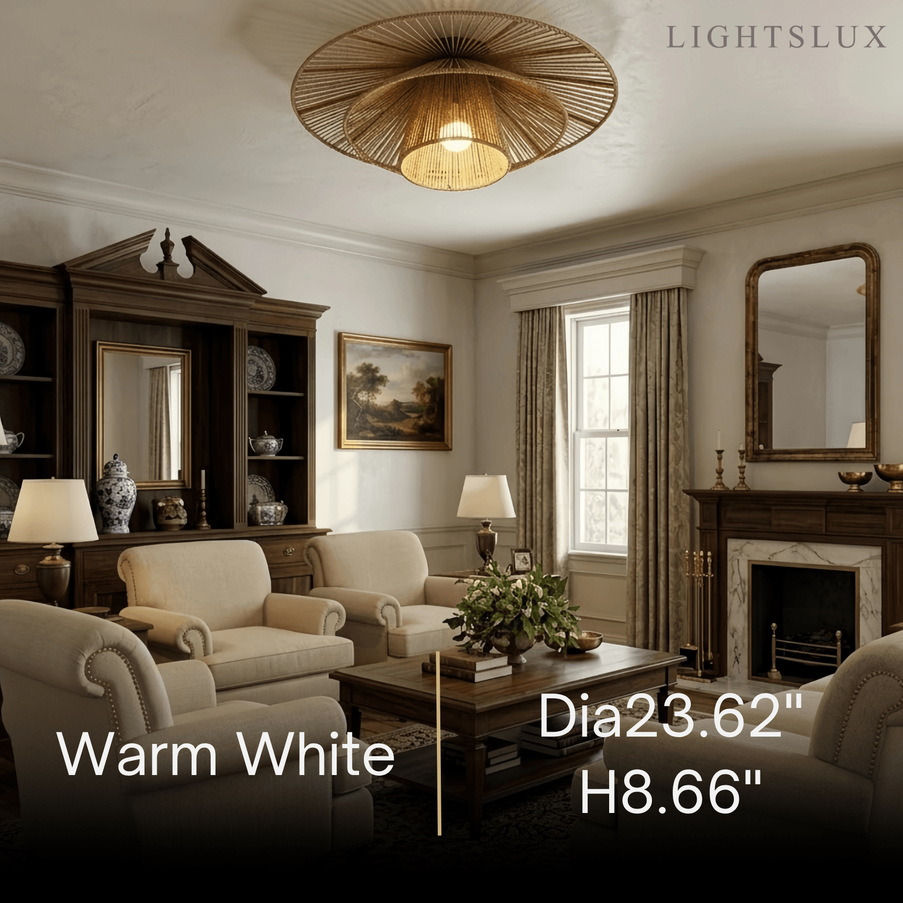 Natural Hemp Rope Flush Mount Ceiling Light -- Woven Linen Color