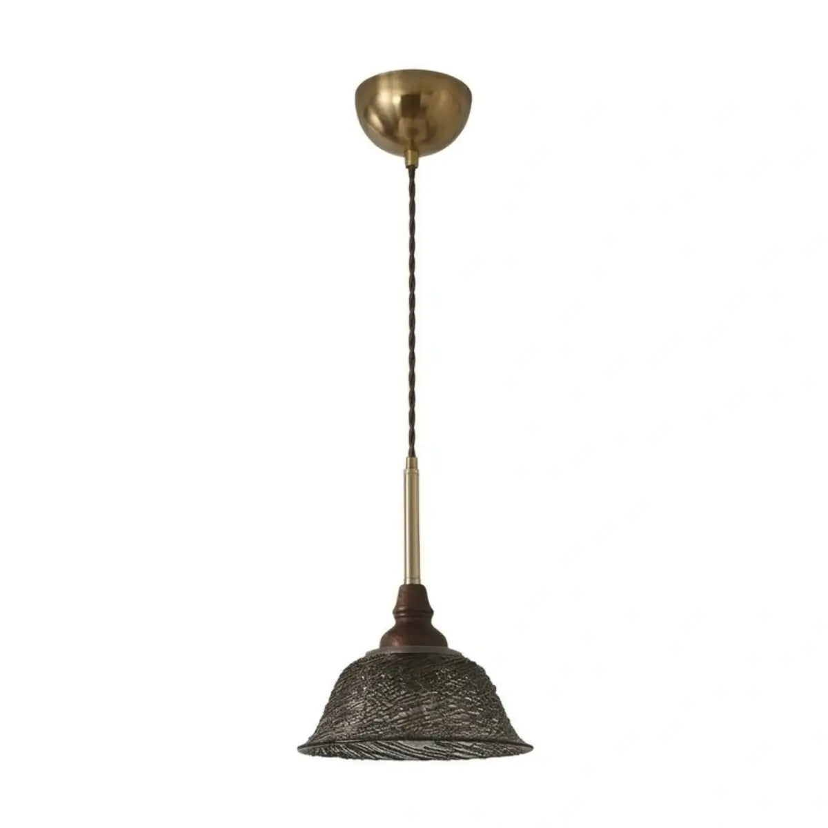 Vintage Pendant Light -- Iron Glass & Walnut Wood