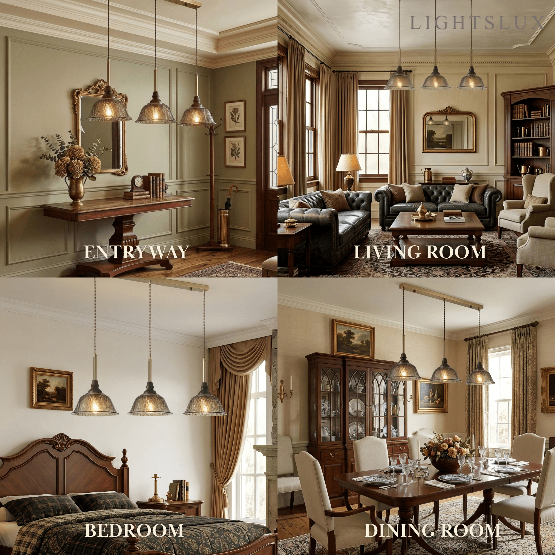 Vintage Pendant Light -- Iron Glass & Walnut Wood