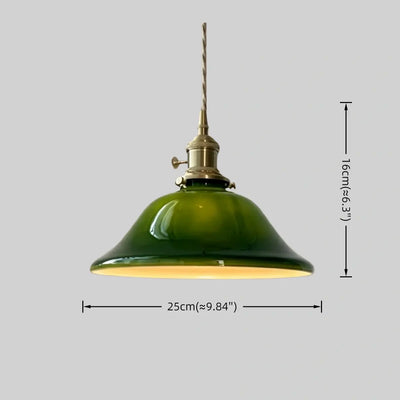 Vintage Green Glass Pendant Light -- Brass Accent