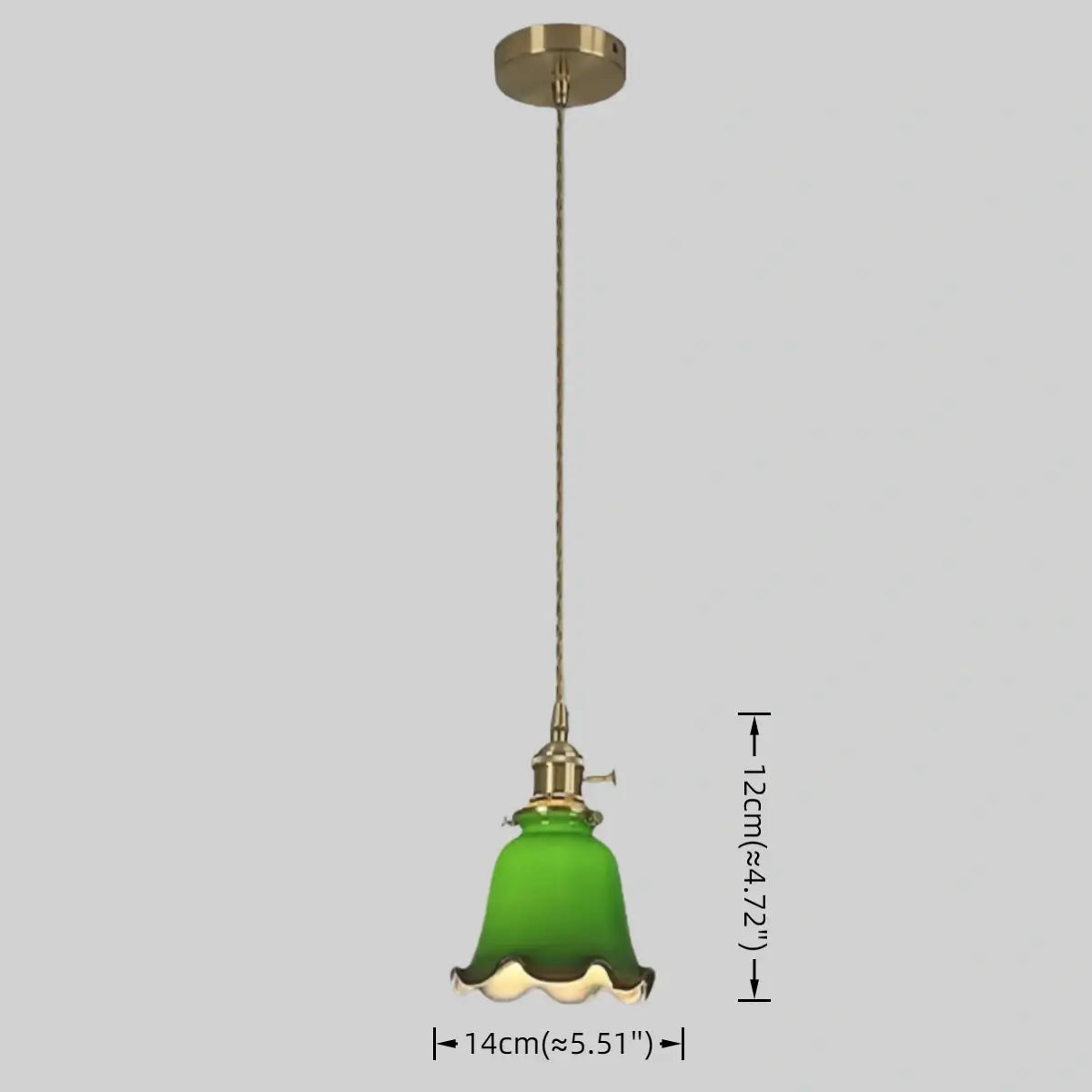 Vintage Green Glass Pendant Light -- Brass Accent
