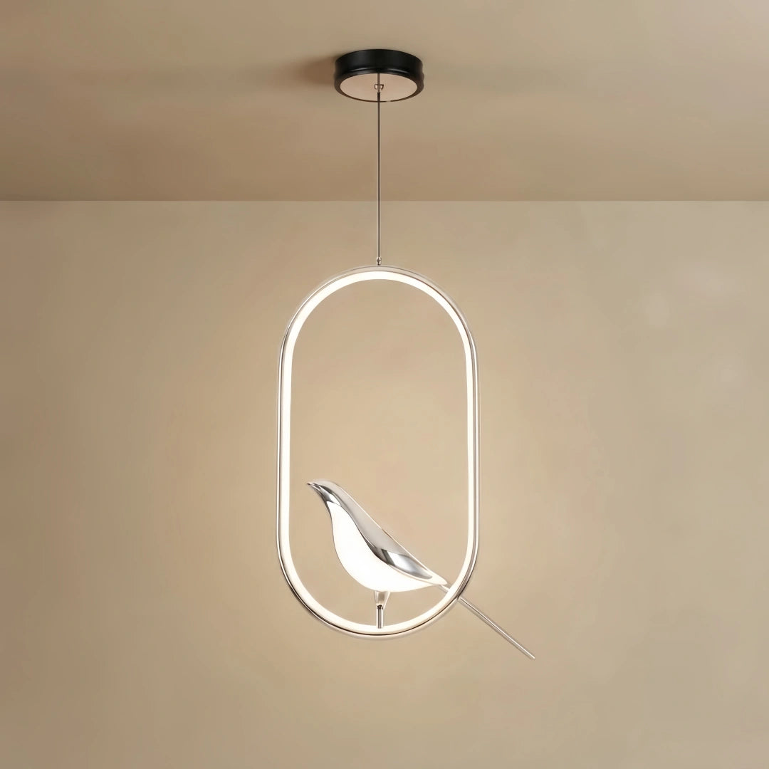 Pendant Light – Circular/Oval Magpie Bird Chrome/Gold for Living Room / Dining Room