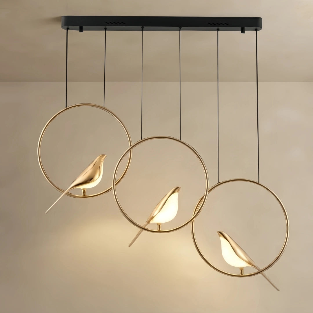 Vivara Nordic Magpie Bird Chandelier – Linear/Round Black/Gold for Living Room / Dining Room