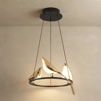 Vivara Nordic Magpie Bird Chandelier – Linear/Round Black/Gold for Living Room / Dining Room