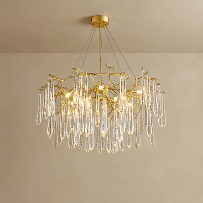 Excelis Elegant Branch Chandelier – Brass Crystal Drop for Living Room