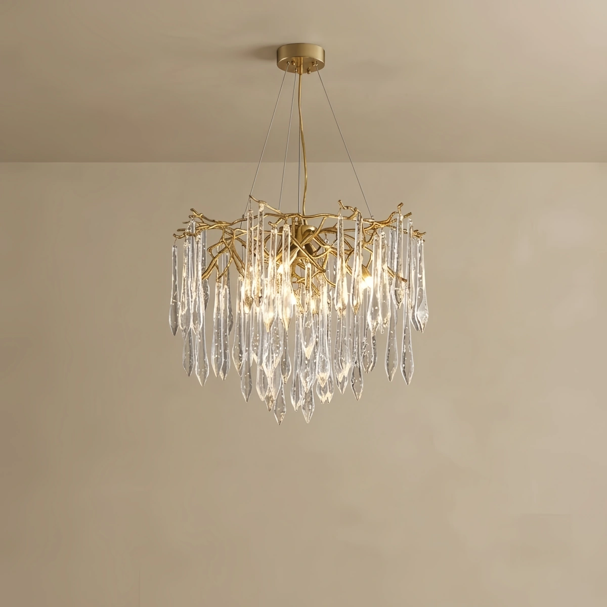 Excelis Elegant Branch Chandelier – Brass Crystal Drop for Living Room