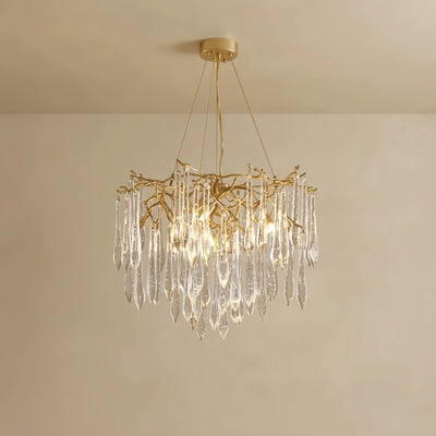 Elegant Branch Chandelier – Brass Crystal Drop for Living Room / Dining Room