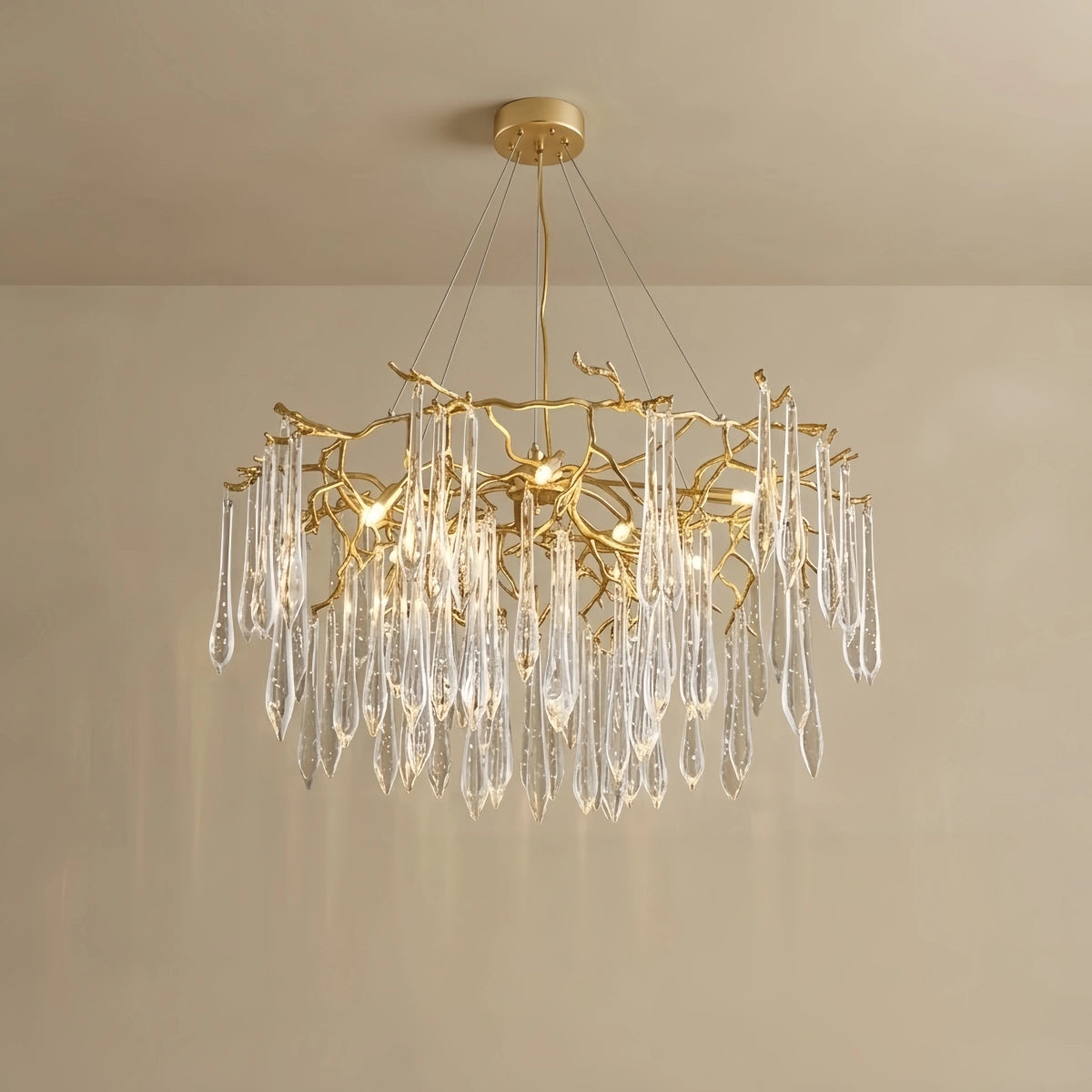 Excelis Elegant Branch Chandelier – Brass Crystal Drop for Living Room / Dining Room