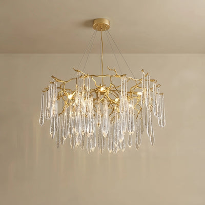 Excelis Elegant Branch Chandelier – Brass Crystal Drop for Living Room / Dining Room