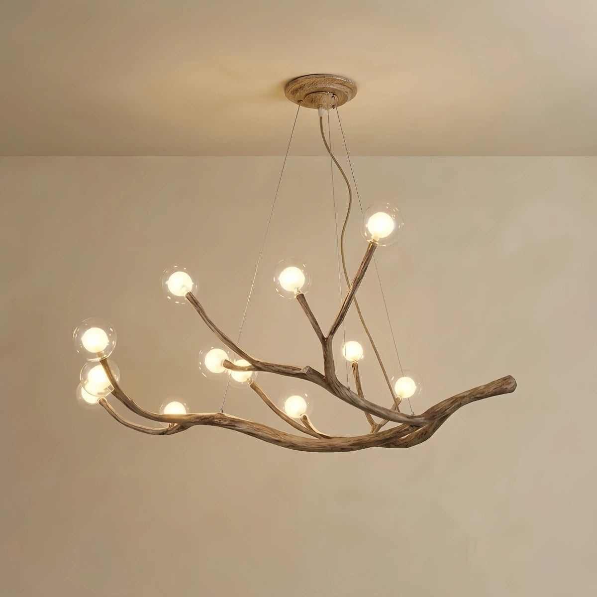 Zenno Natural Tree Branch Chandelier -- Wood-Look Resin & Glass for Living Room Dining Room