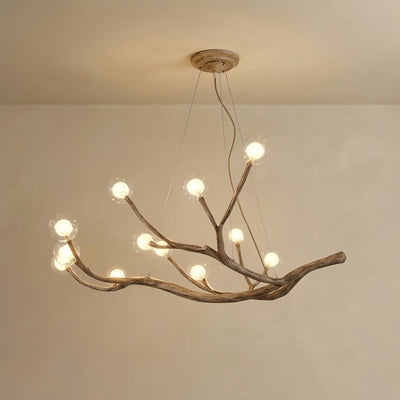 Zenno Natural Tree Branch Chandelier -- Wood-Look Resin & Glass for Living Room Dining Room