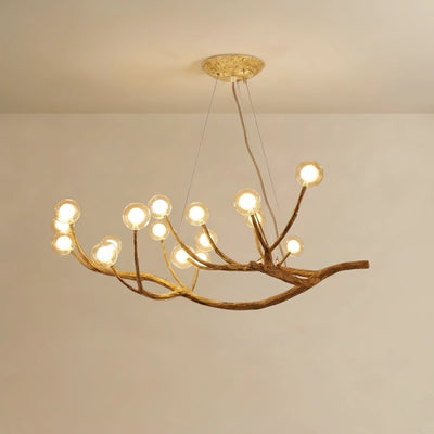 Natural Tree Branch Chandelier -- Wood-Look Resin & Glass for Living Room 