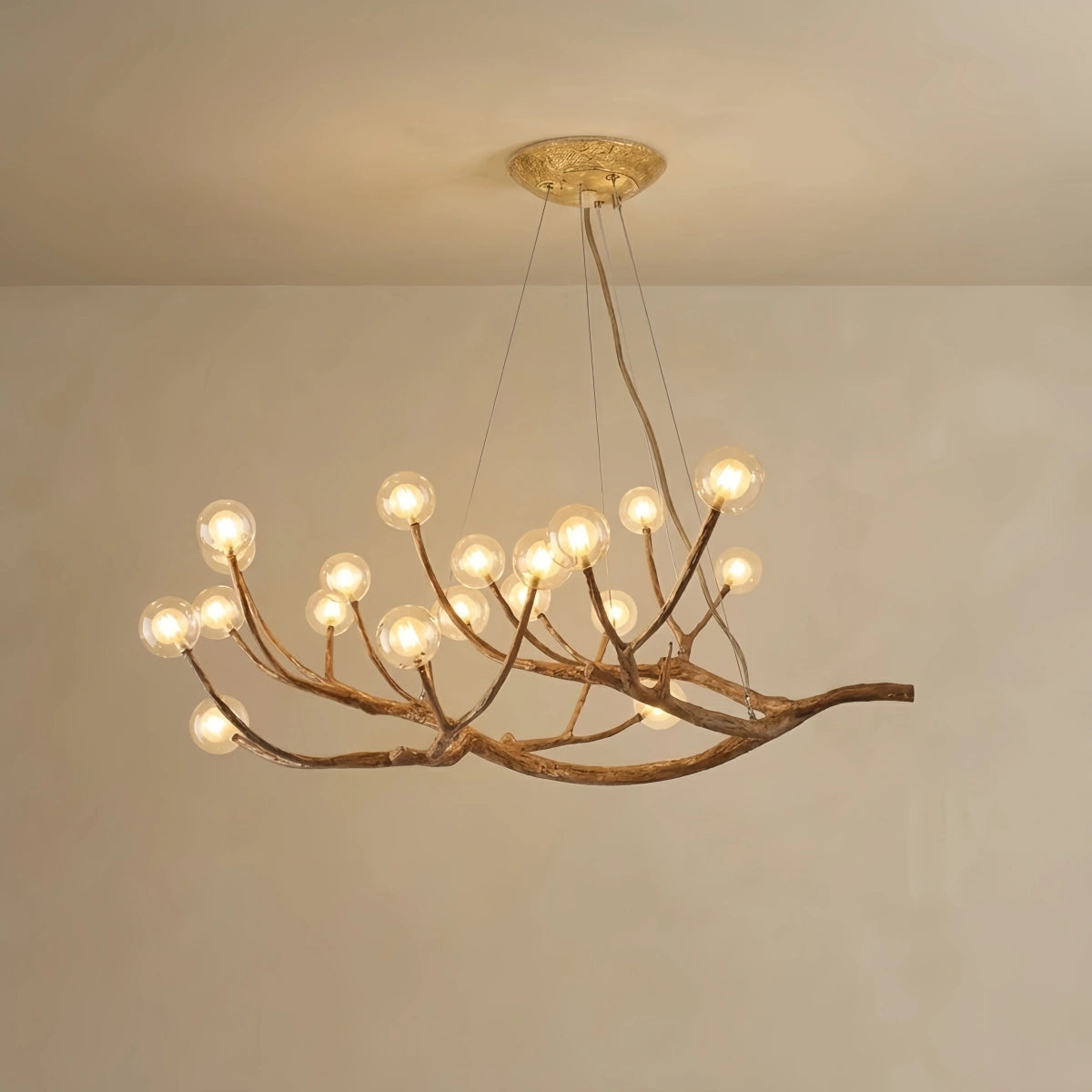 Zenno Natural Tree Branch Chandelier -- Wood-Look Resin & Glass for Dining Room