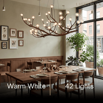 Natural Tree Branch Chandelier -- Wood-Look Resin & Glass