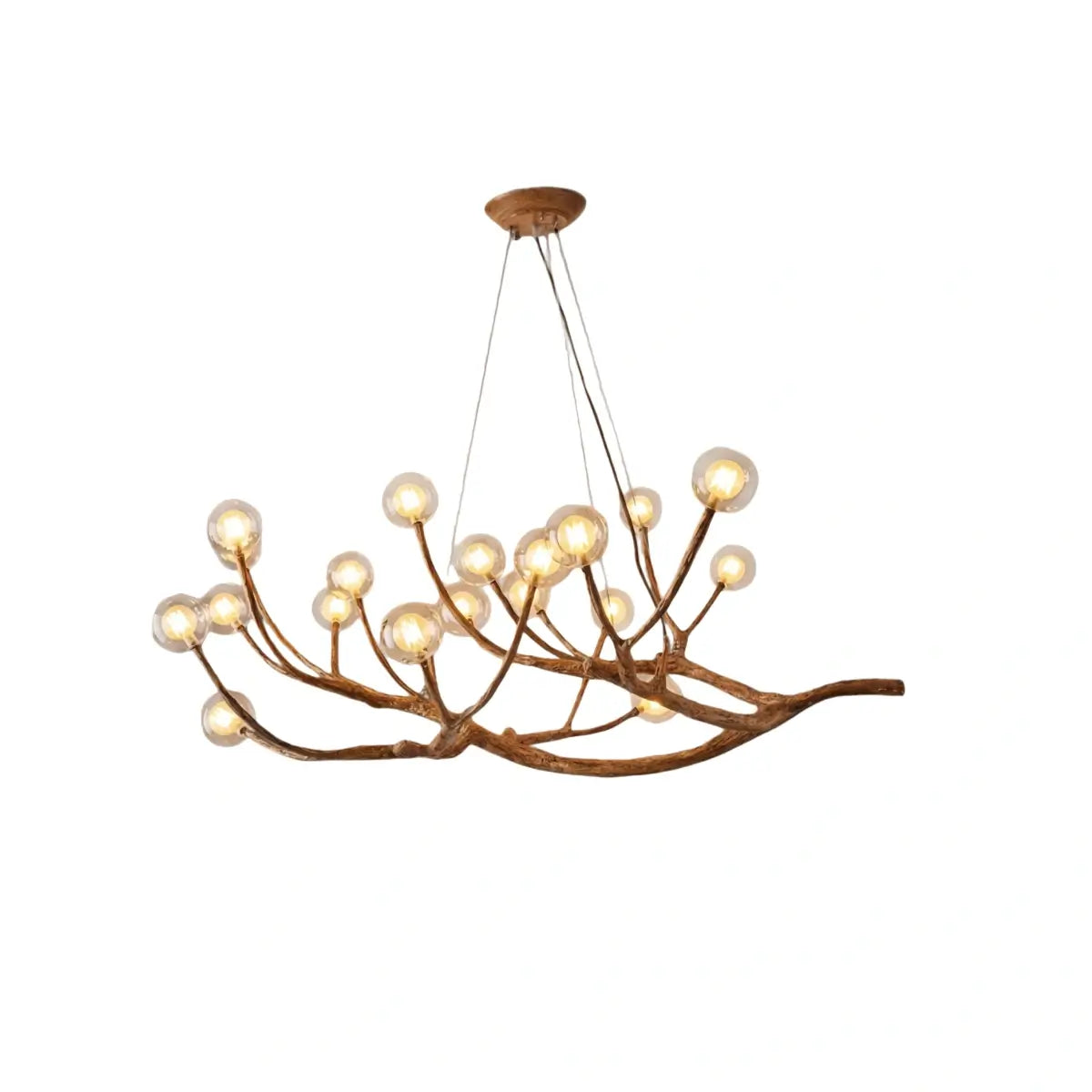 Natural Tree Branch Chandelier -- Wood-Look Resin & Glass
