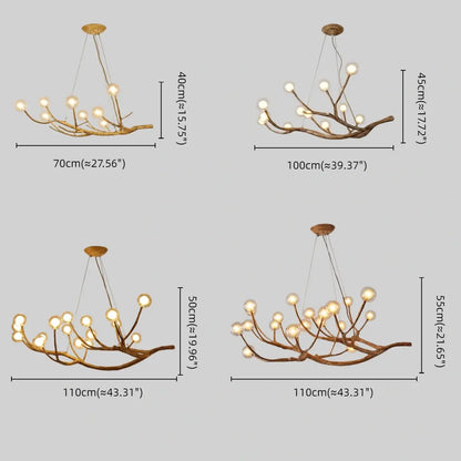 Natural Tree Branch Chandelier -- Wood-Look Resin & Glass