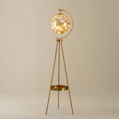 Velora Modern Glass Ball Tripod Floor Lamp with Tray -- Gold or Black for Living Room