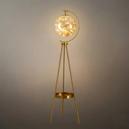 Modern Glass Ball Tripod Floor Lamp with Tray -- Gold or Black
