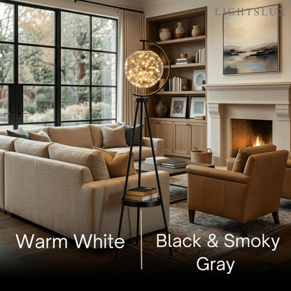 Modern Glass Ball Tripod Floor Lamp with Tray -- Gold or Black