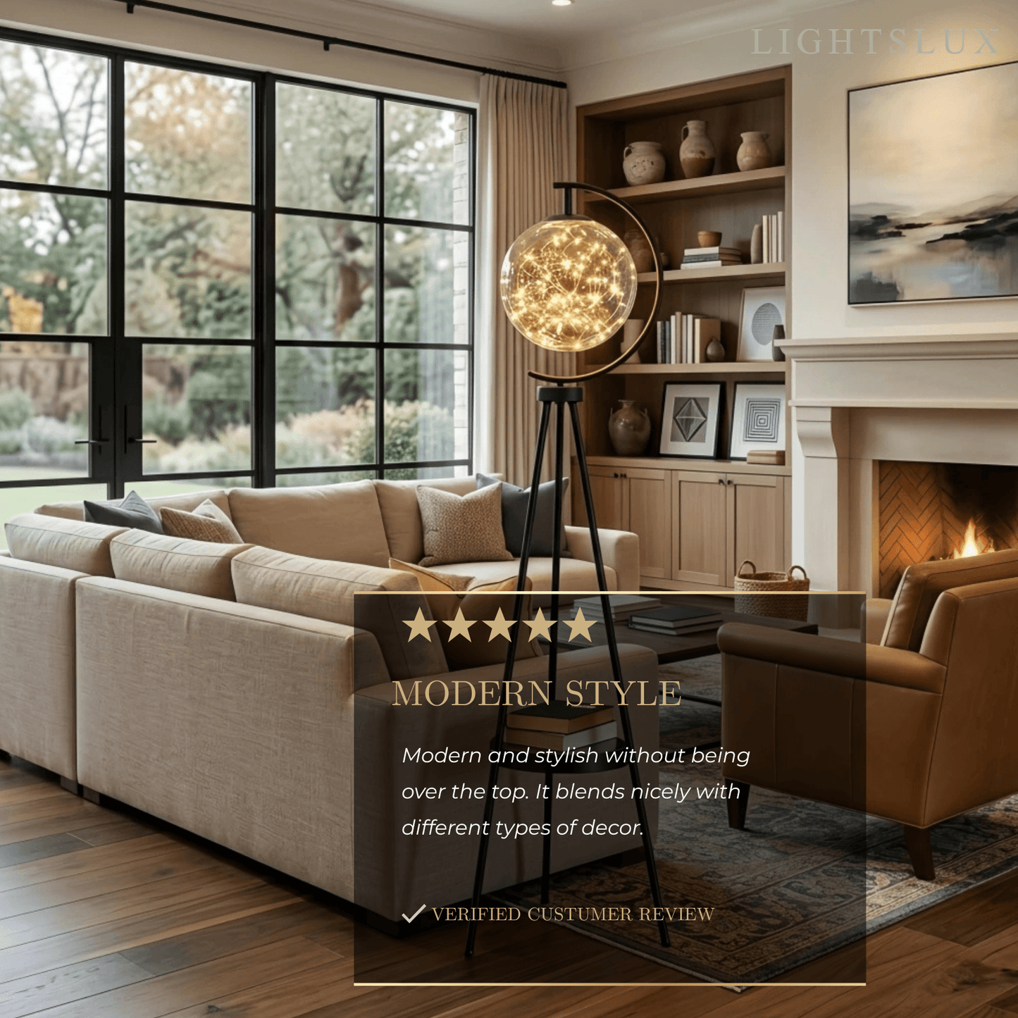 Modern Glass Ball Tripod Floor Lamp with Tray -- Gold or Black