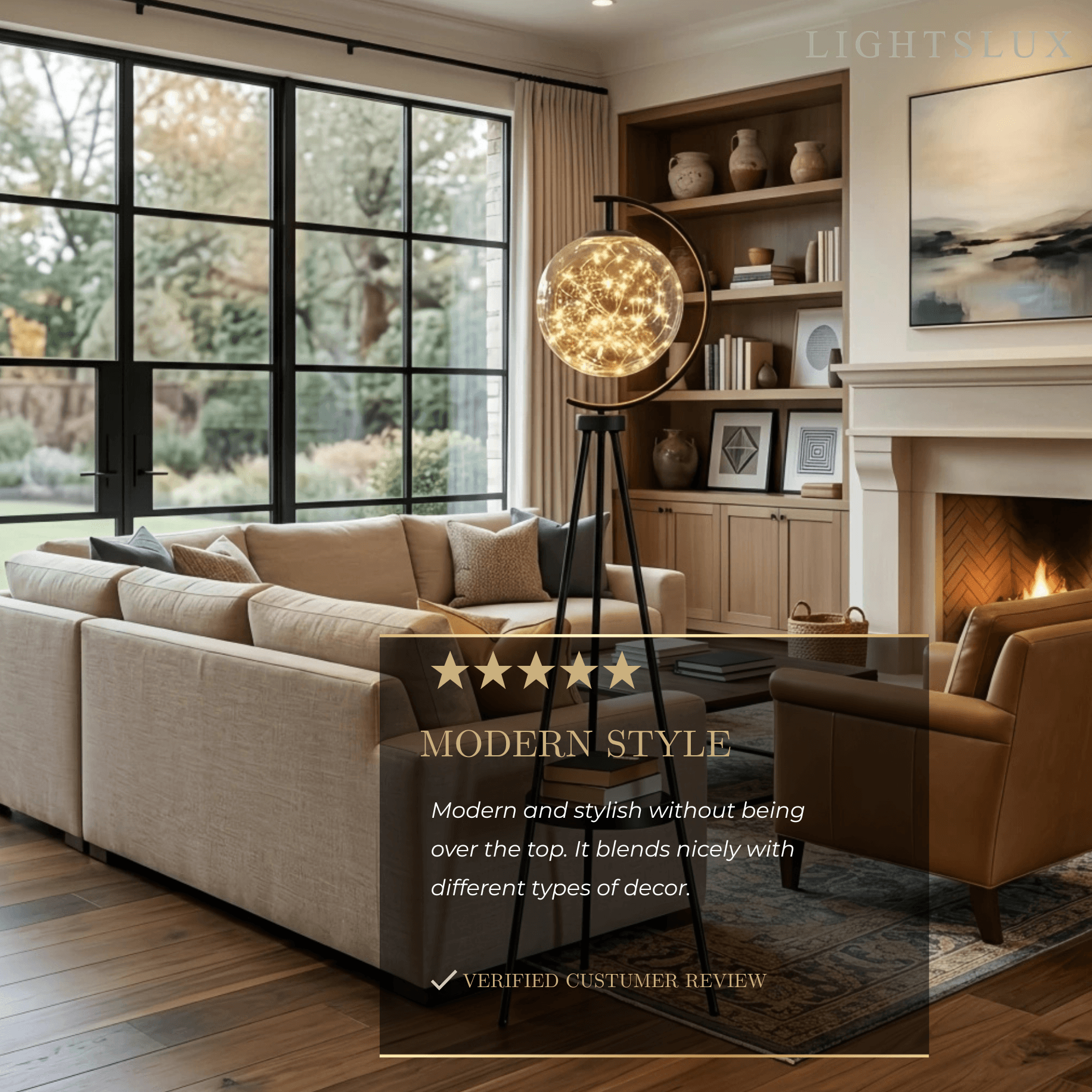 Modern Glass Ball Tripod Floor Lamp with Tray -- Gold or Black