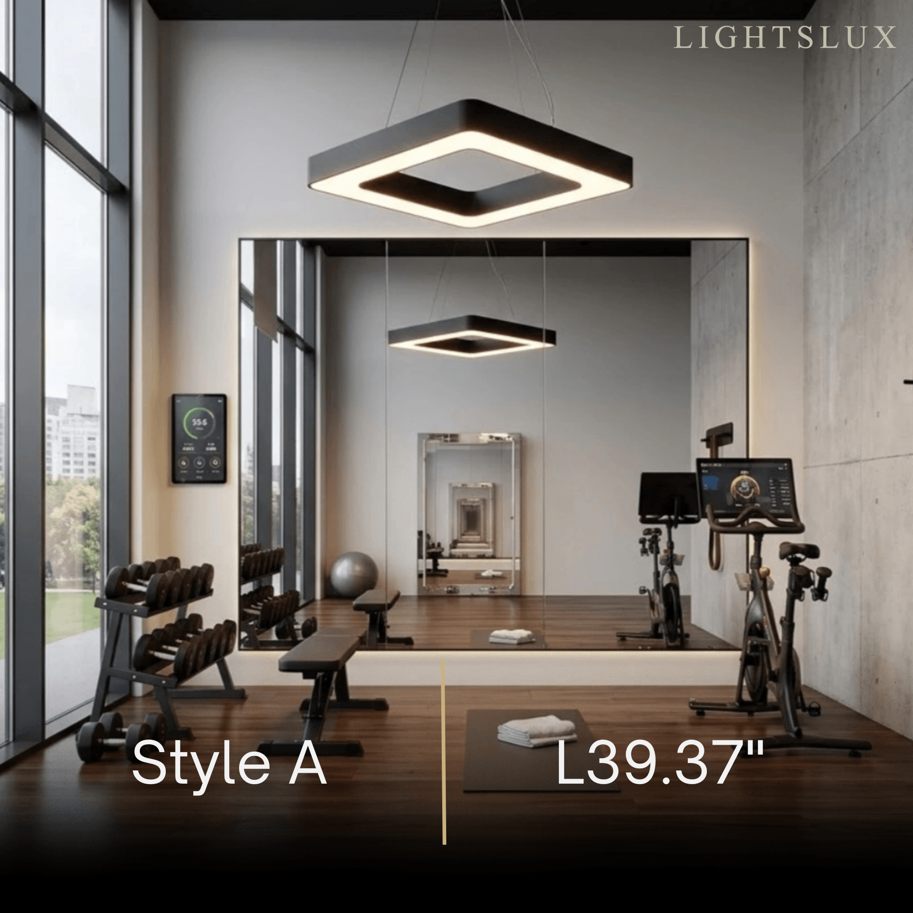 Modern Square Pendant Light -- Black Iron Acrylic