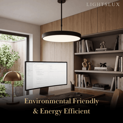 Modern Round Pendant Light -- Iron Acrylic Black or White
