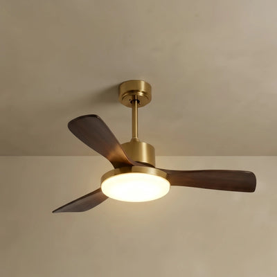 Zenno Modern Ceiling Fan Light with LED -- Walnut Wood & Gold for Living Room Bedroom